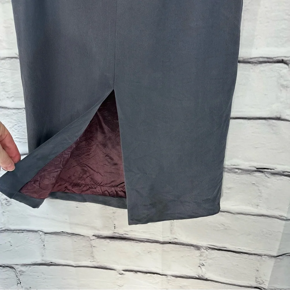 JONES NEW YORK Silk Maxi Skirt 6 Petite Lined Gray Back Zip Back Vent